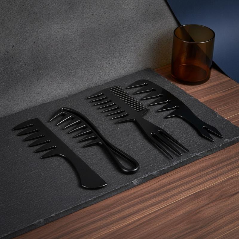 5ks Hřeben na úpravu vlasů se širokými zuby Hřeben na vlasy Texturovaný hřeben na uhlazené vlasy Undercut Antistatický hřeben Sada hřebenů na styling Pro muže