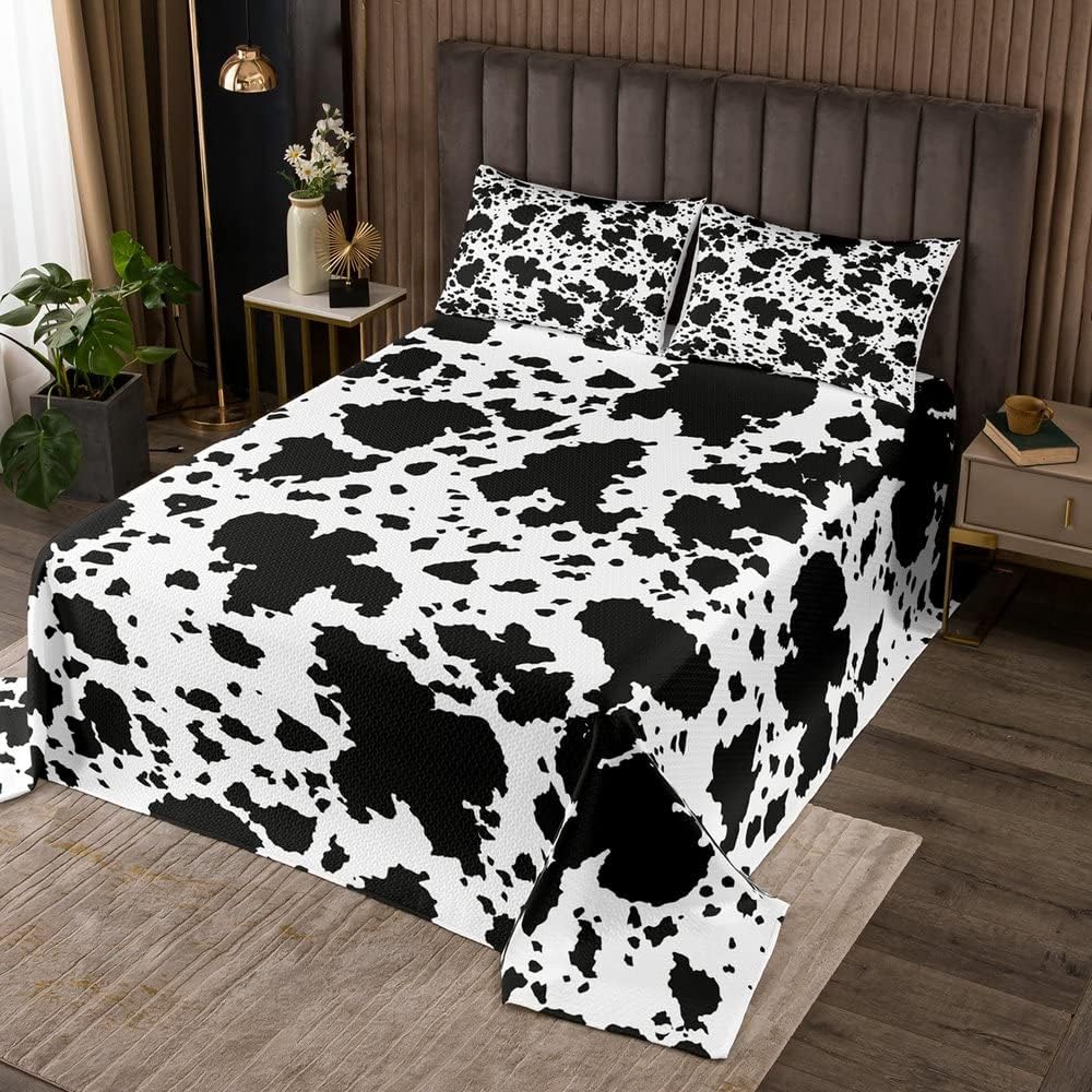 Cowhide Coverlet Set Farm Animal Fur Bedspread Queen/Full for Boy Girl Bedroom 2/3 Pcs Western Rustic Cowboy Farmhouse Quilt Set