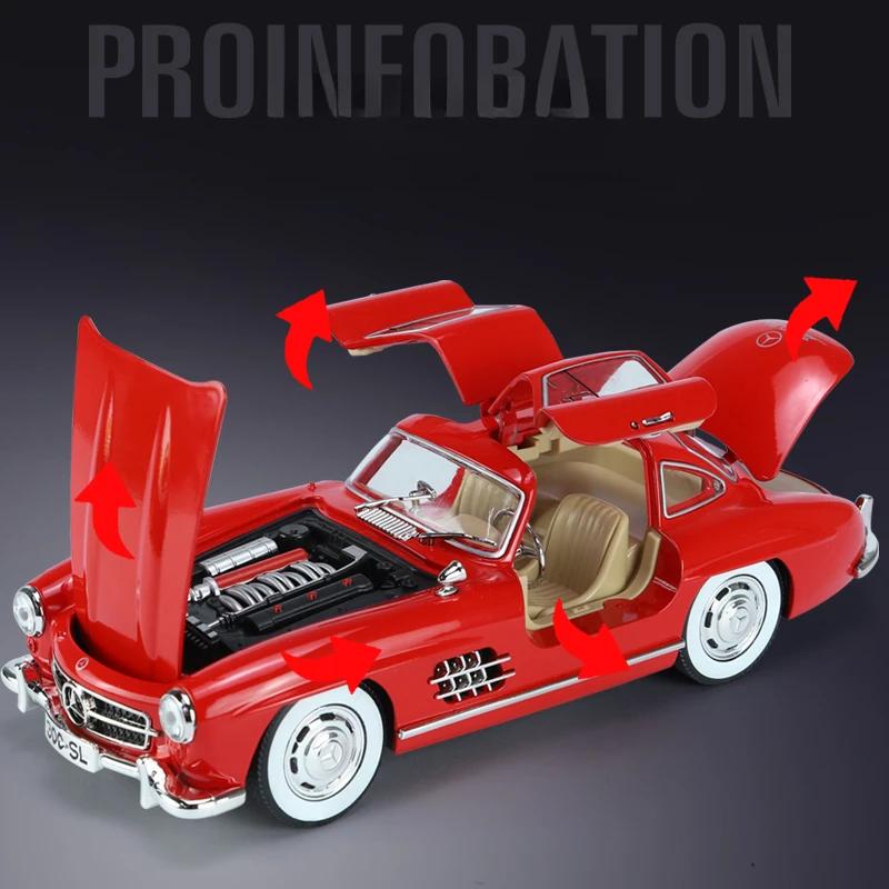 Simulation 1:24 Scale Benz 300SL Alloy Car Model With Sound Light Diecast Metal Toy Vehicle For Boy Collective Miniature Voiture