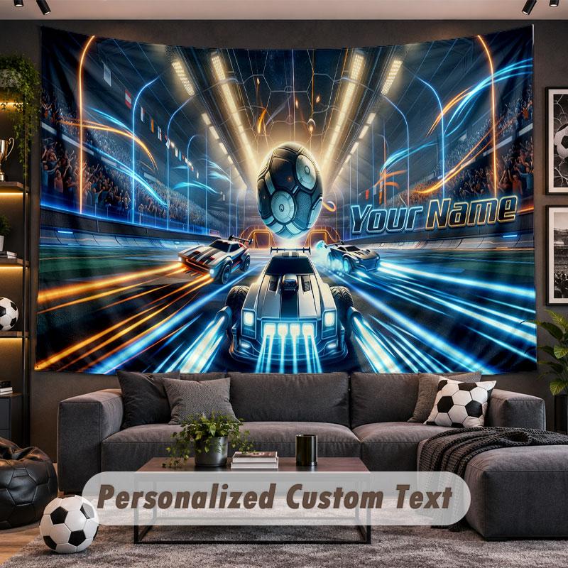 Wall Hanging Tapestry Custom NameRocket League Pattern Personalized Printed Fabric Wall Decor