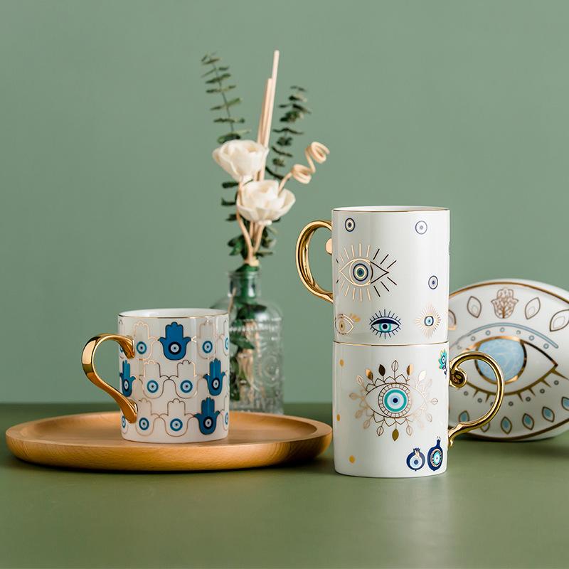 Tazza da Caffè in Ceramica Lusso Nordico con Bordi Dorati Ufficio Casa Colazione Tazza per il Latte Regalo Creativo