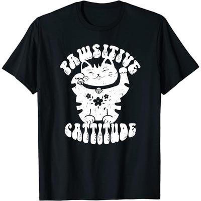 Pawsitive Cattitude Lucky Cat Maneki Neko Positivity Mindset T-Shirt, Long Sleeve Shirt, Sweatshirt, Hoodie
