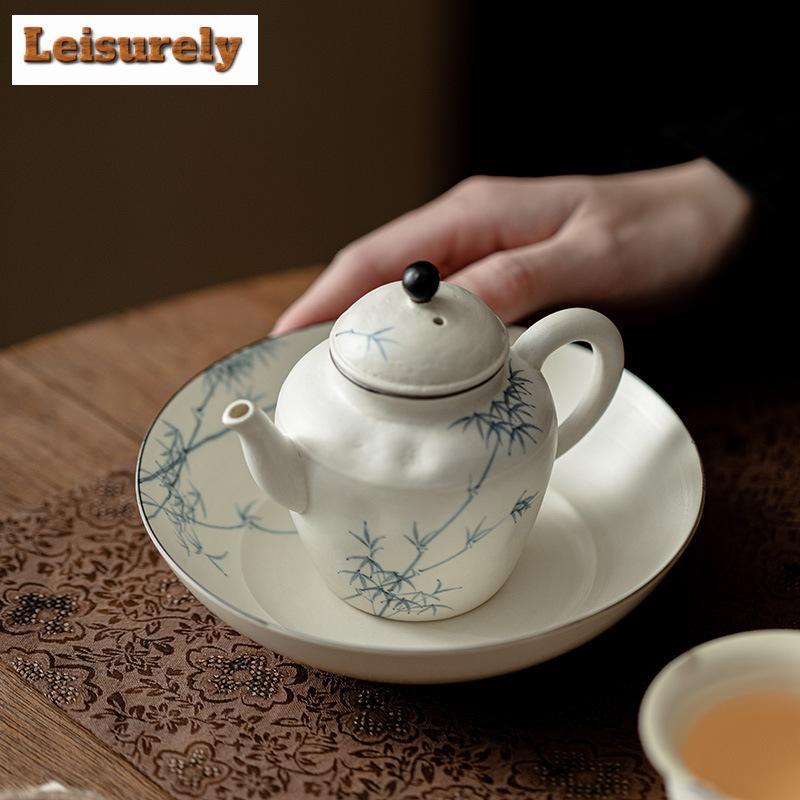 Hand-painted Bamboo Pot Bearing Holder Powder Yin White Magnolia Dry Brew Table Tea Tray Fruit Snack Plate Supplies Ornaments