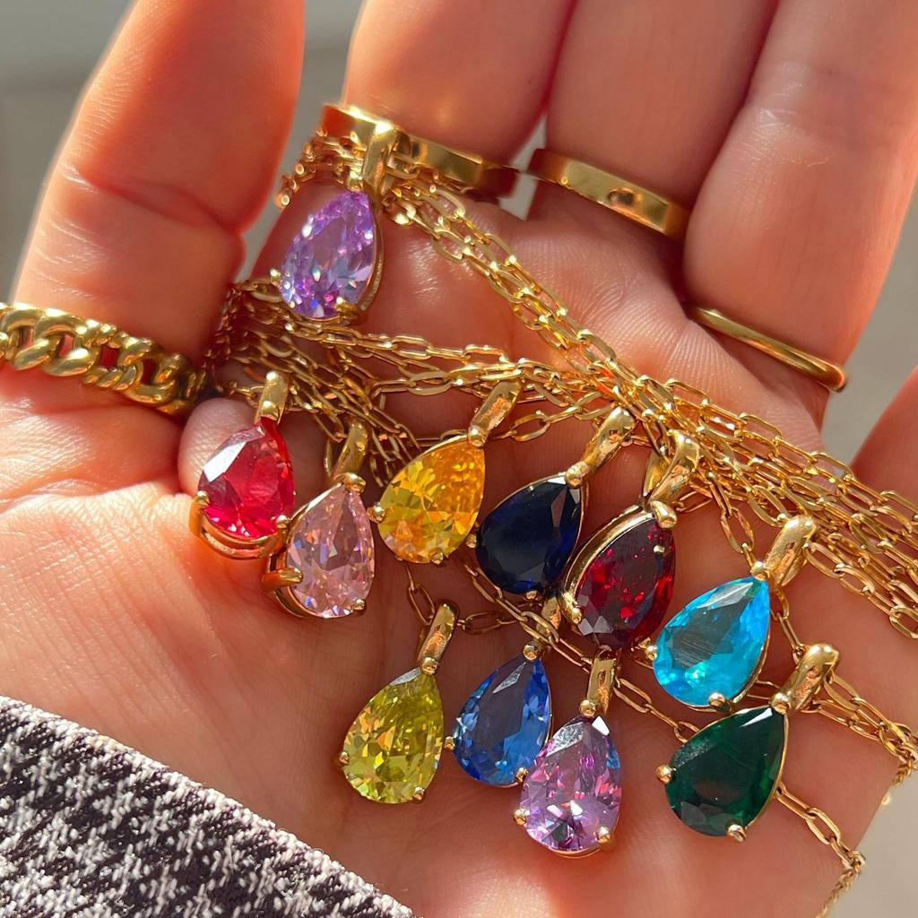 18k Gold-Plated Retro Zircon Birthstone Necklace