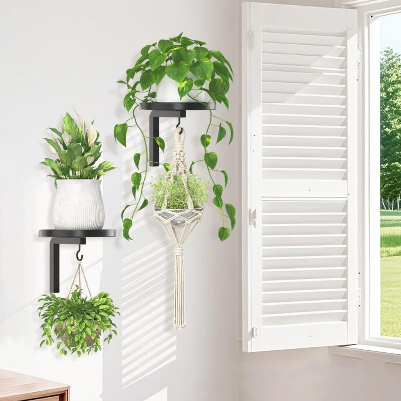 2pack Black Metal Plant Holder Wall Hanging Flower Shelf For Wall Installation Accommodates Multiple Pots Indoor Display