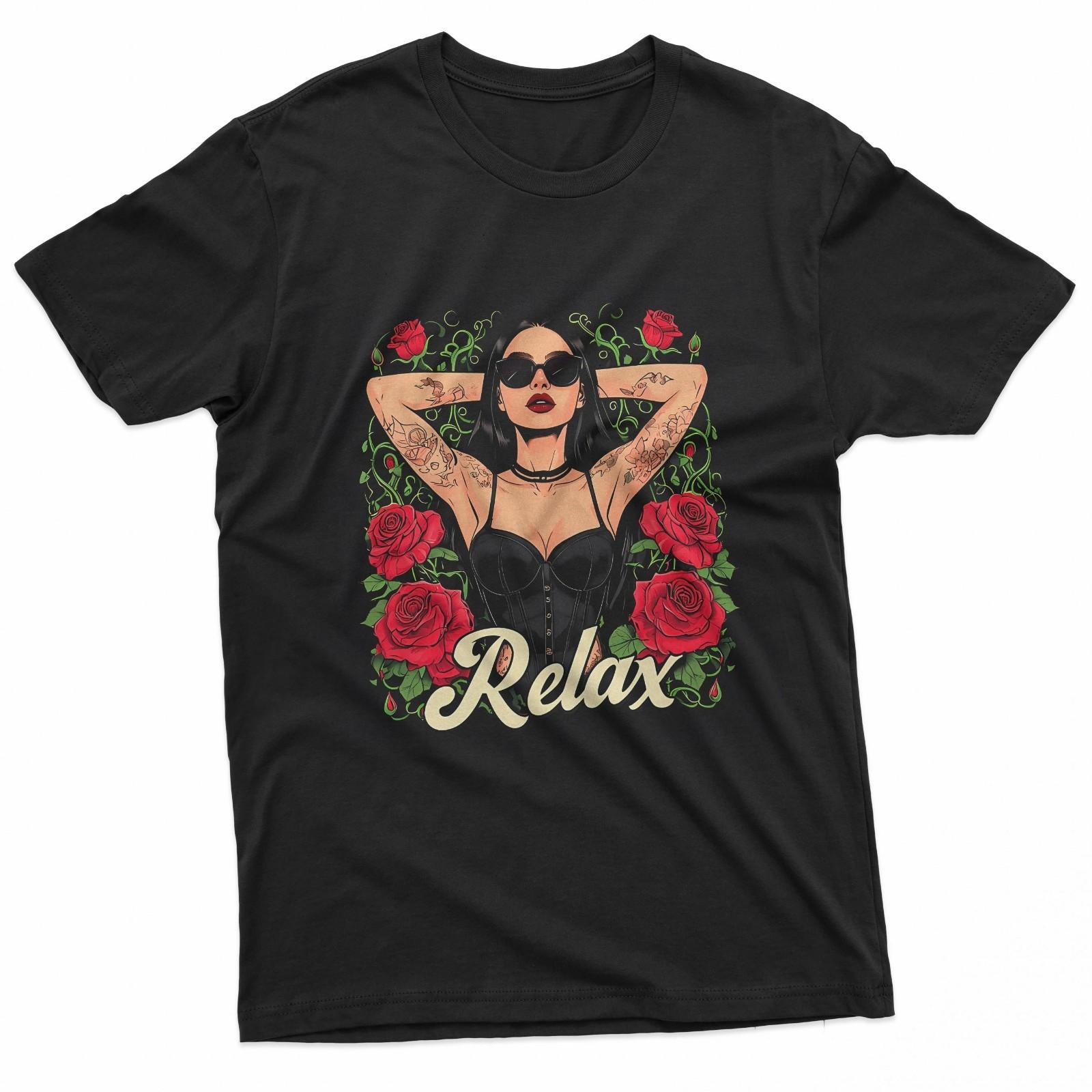 

Relax Gothic Rose Tattoo Girl Design T-Shirt 5XL різнокольоровий