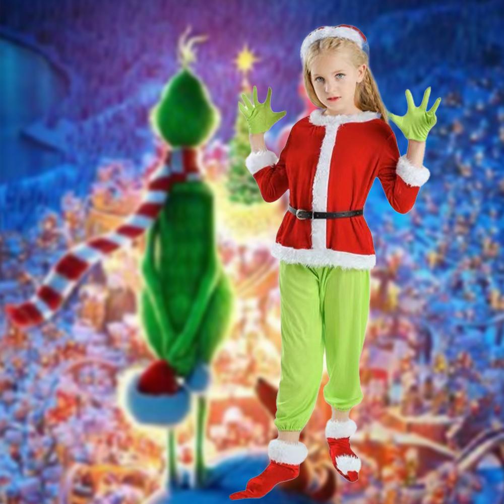 Christmas Family Cosplay Costumes Grinchy Green Monster Cute Role Play Outfit Birthday Party Jumpsuit Dress Up Halloween Pajamas