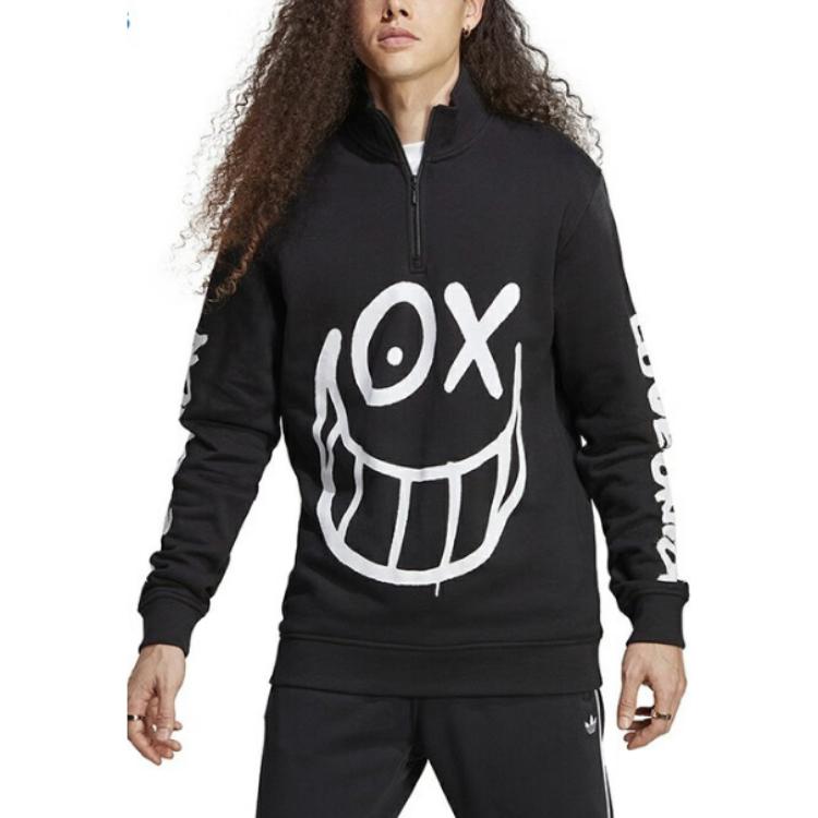 Adidas Originals X Mr.A Collaboration Graffiti Print Half-Zip Sweatshirt Men Sweatshirt Black IA6396