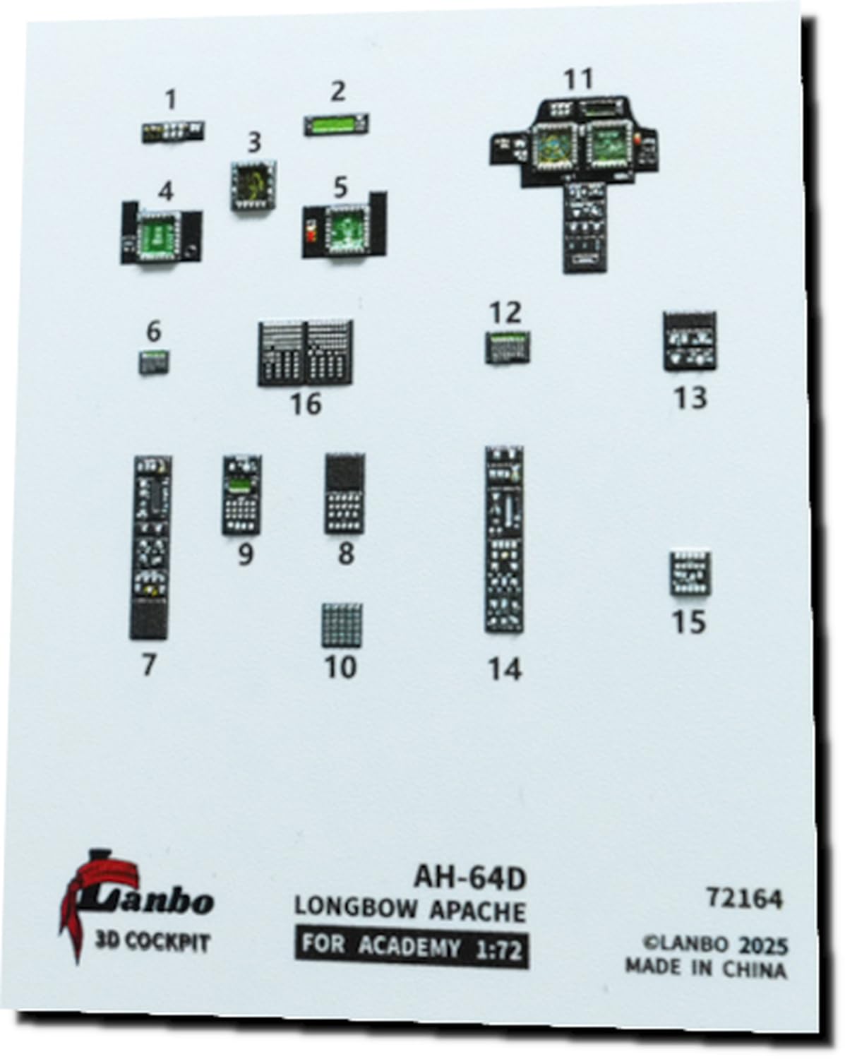 

Lambo Models 1/72 AH-64D Interior 3D Decal (Academy Version) Plastic Model Decal LNB72164 (Airplane)