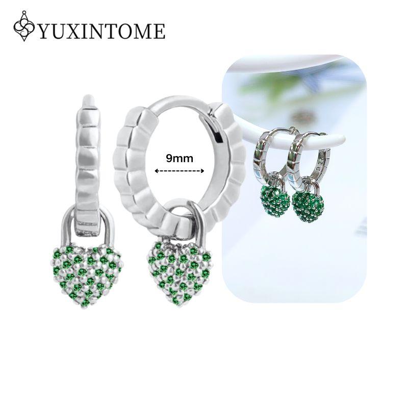 Turquoise 925 Silver Ear Needle Green Zircon vintage emerald Heart/Flower Pendant Hoop Earrings Fashion party Jewelry