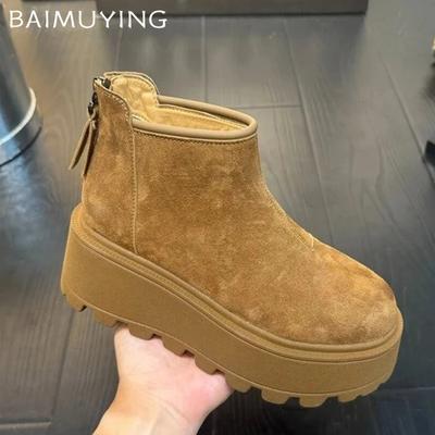 Suede Platform Women Ankle Boots Flats Fashion Casual Shoes Woman 2025 Trend Winter Brand Walking Cozy Warm Women’s Snow Botas
