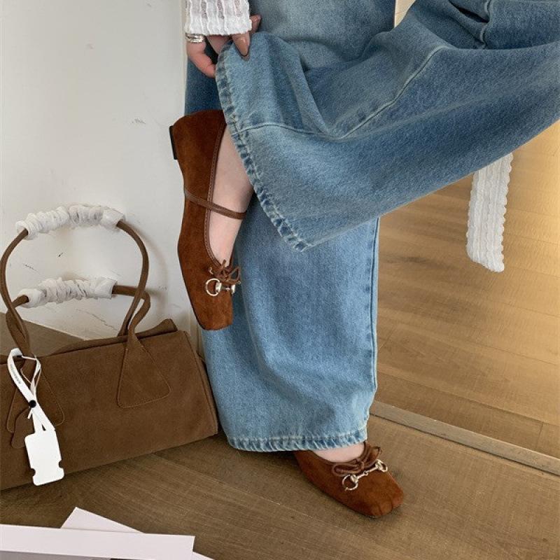 

2025 Spring and Autumn New Square Head Flat Bottom Belt Buckle Fashion Versatile Soft Bottom Bow Women s Shoes 39 коричневый