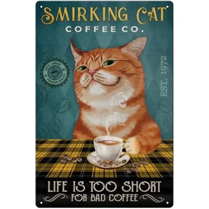 Cartello in metallo retrò con gatto, per caffè, cartelli da cucina vintage, decorazioni da parete, perché l'omicidio è sbagliato, cartelli divertenti, decorazioni per bar, poster artistici