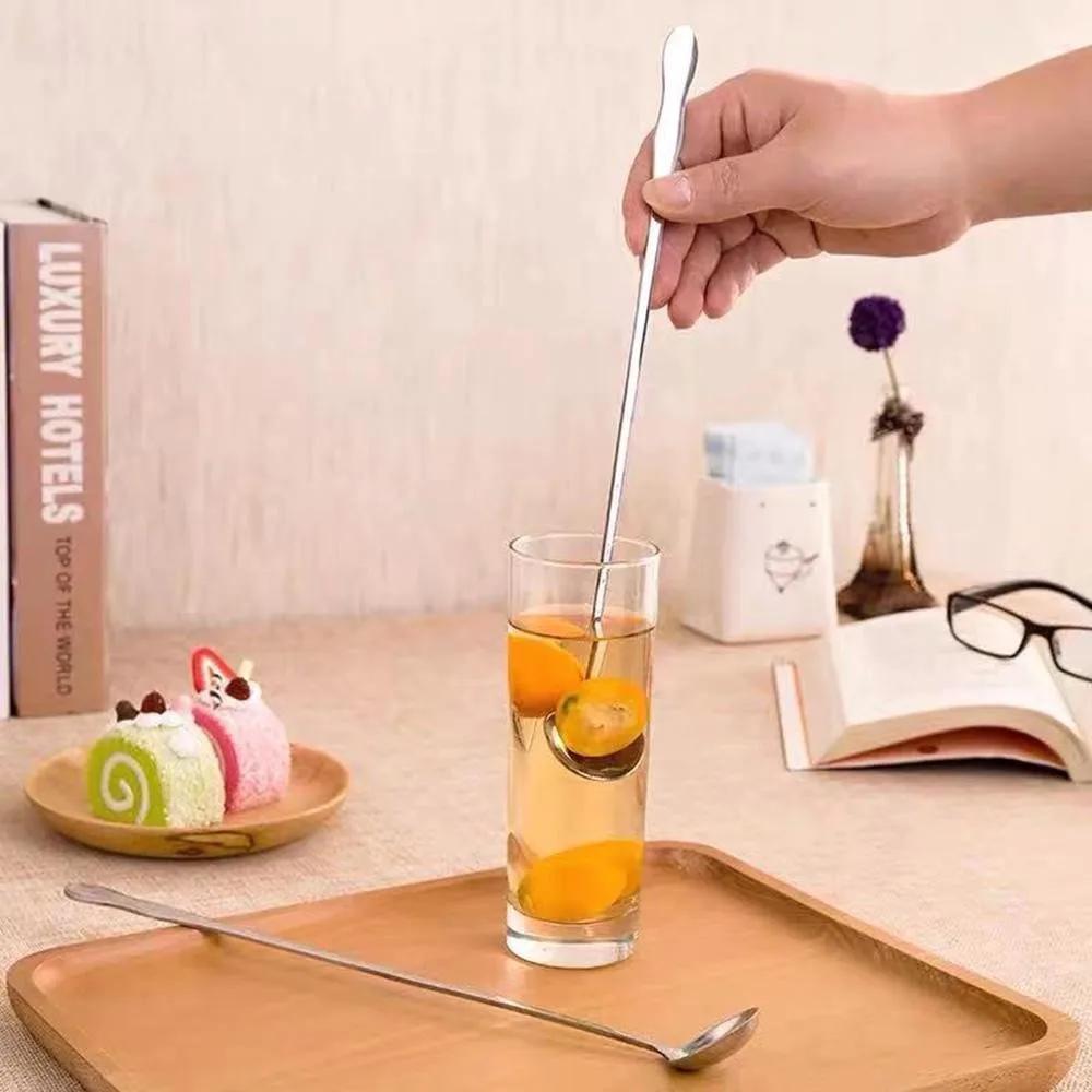 1Pc Stainless Steel Long-handled Stirring Spoon 32cm Multi Purpose Honey Drink Seasoning Spoons Handheld Tableware