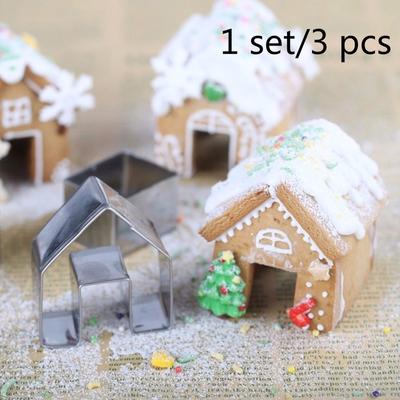 Weihnachtliches Lebkuchenhaus-Ausstechset, Keksausstecher aus Edelstahl, Plätzchenform, 1 Set/3 Stück