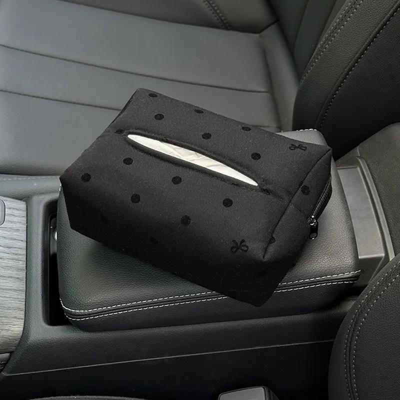 NEW Car Tissue Box Fashionable Polka Dot Bow Tie Hanging Tissue Box Creative Multi-functional In-car Tissue Paper Bag