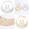 Fashion Solid Color Hollow Design Women Metal Necklace Collar Round Earring Set For Gift And Travel