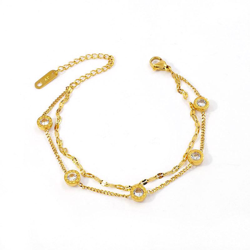 Elegant Gold-Plated Double-Layer Butterfly Bracelet with Diamonds, Fashionable Titanium Steel Jewelry for Women