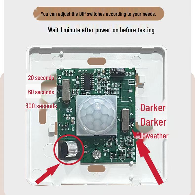 Type 86 Infrared Sound & Light Control with Human Body Sensor 220V Corridor Delay Switch
