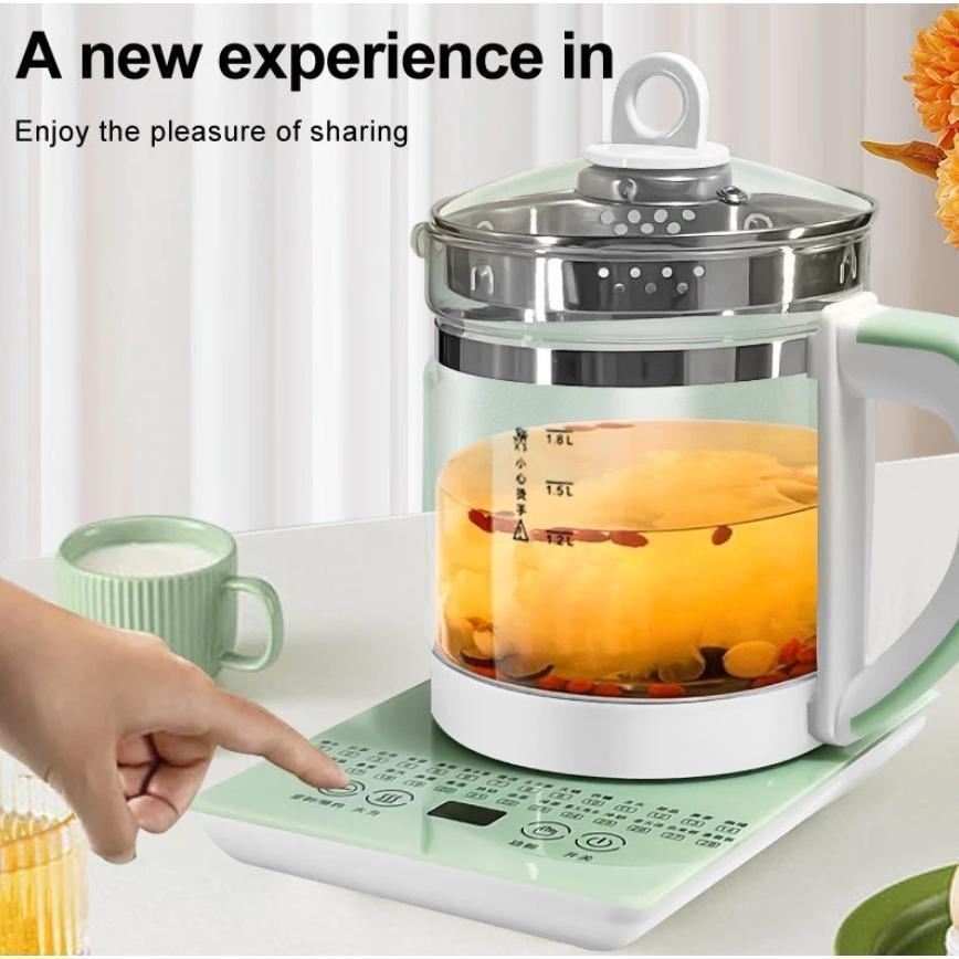 1.8L Large Capacity Adjustable Temperature Electric Health Teapot Multifunction Healthpot Thick Glass Electric Kettle