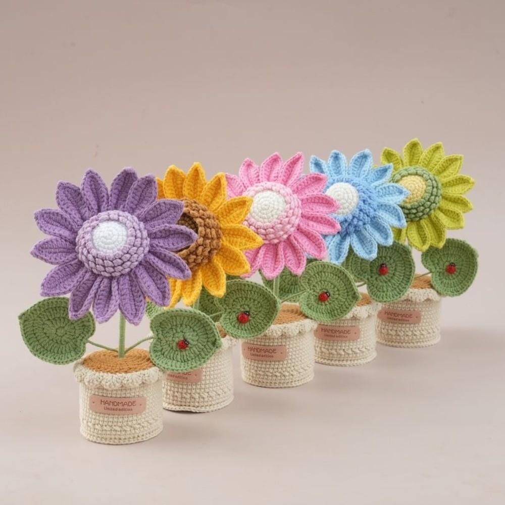 Room Decor Knitted Flower Friend's Gift Artificial Sunflower Pot Crochet Sunflower Potted Home