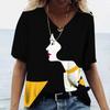 Ladies' V-neck T-shirt 3D Digital Printing Art Abstract Face Fashion Casual Trend Printed Short Sleeved Shirt