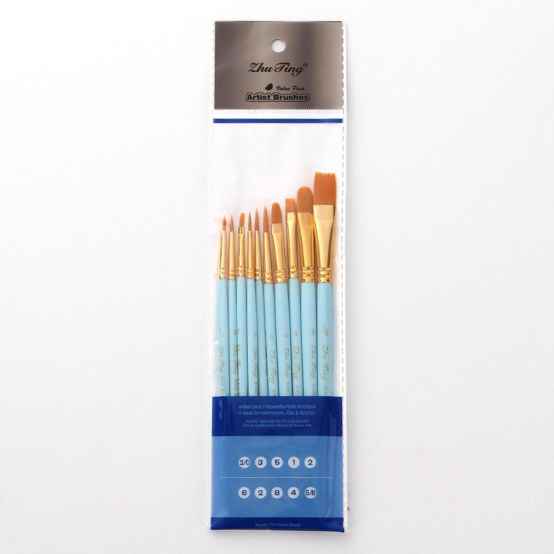 

Набор акварельных кистей 10 Перламутрово-синих кистей-стержней, кисть из нейлоновой шерсти, набор масляных кистей. 10 sky blue bulls