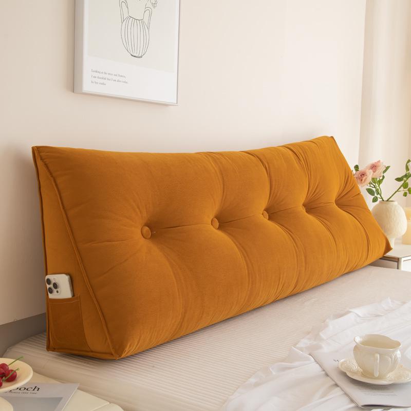 Removable & Washable Leather Velvet Triangle Headboard Cushion Pillow with Soft Lumbar Backrest for Sofa and Dormitory