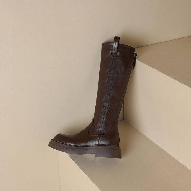 Korean version of the new leather solid color rear zipper Martin boots thick-soled non-slip women's boots autumn and winter women's square heel