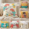 Countrystyle Adorable Animal Illustrations Cushion Cover Pillowcase Antidustmite Invisible Zipper Short Plush Sofa Cushion