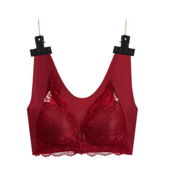 Plus Size Seamless Lace Push-Up Bra with Front Closure and Beautiful Back Design