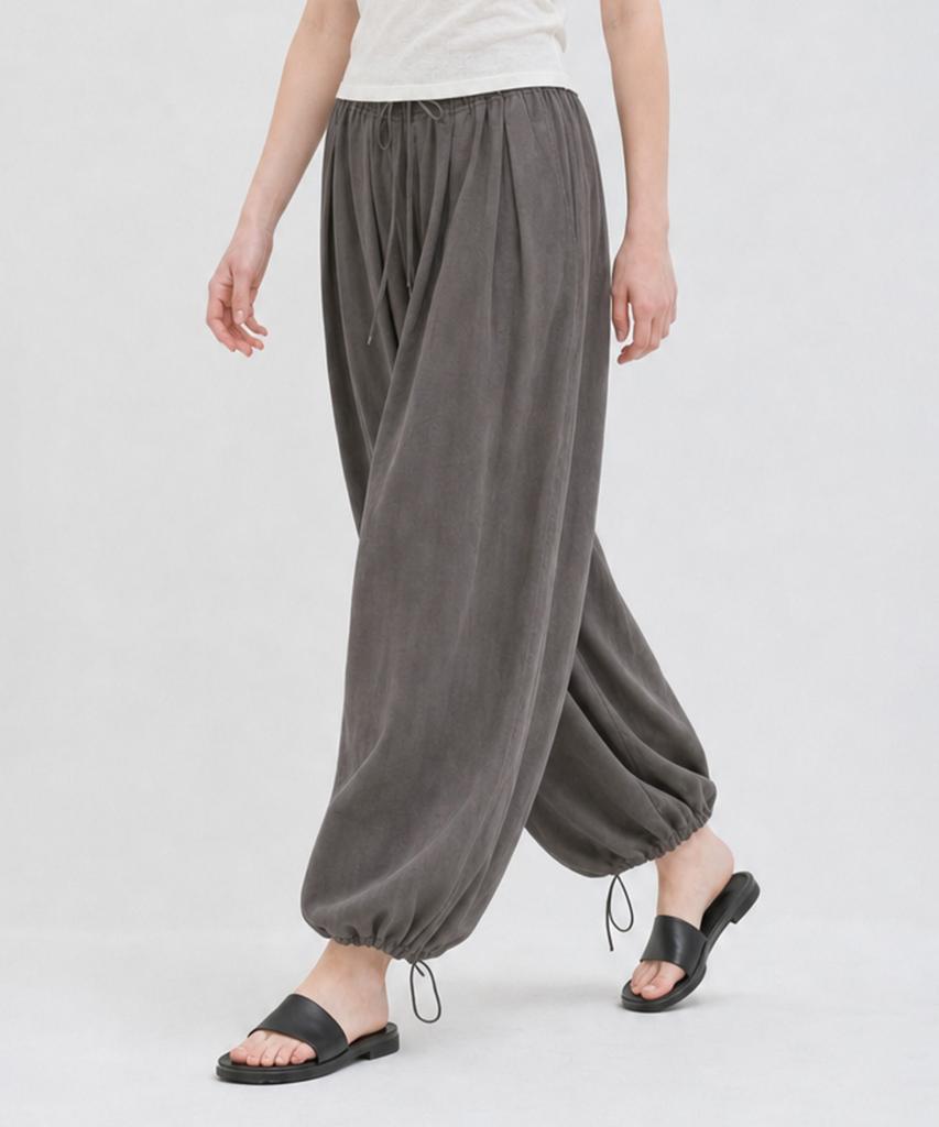 CAMINO Linen Harem Elastic Waist Pants Charcoal
