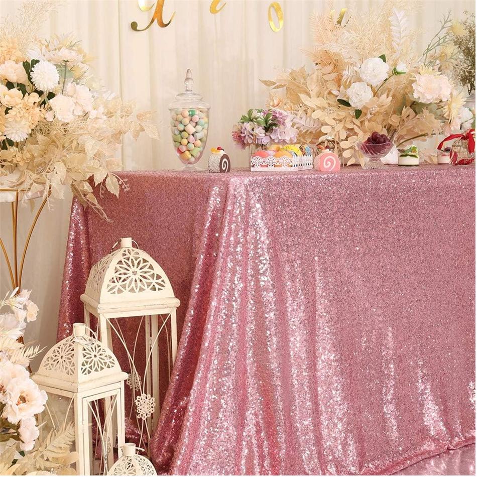 Nappe à Lenteilles Dorées Housse de Table Rectangulaire Pour Noël Mariage Anniversaire Fête de Cocktail d'Affaires Décor 100x130cm rose