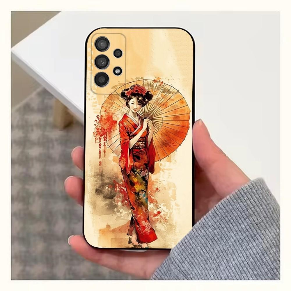 Japanese Geisha W-Woman Phone Case For Samsung S25,S24,S23,S22,S20,S21,S10,Ultra,Plus,Lite,FE,Soft Silicone Black Cover
