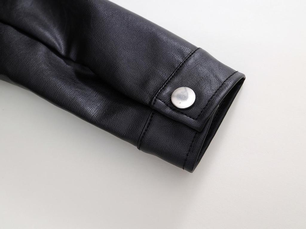 Kids' Korean-Style Leather Motorcycle Jacket - Long-Sleeve, Stand Collar, Autumn 2025 Collection