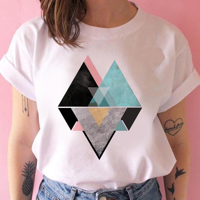 2021 Summer Women T -Shirt Geometry Printed Tshirts Casual Tops Tee Harajuku 90s Vintage White Tshirt Female Clothing