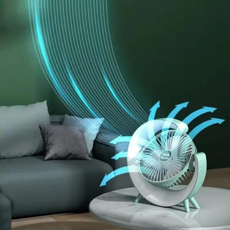 Portable USB Rechargeable Desk Fan with RGB LED Night Light 3 Speed Quiet Air Circulation Fan 360 Adjustable Home Office Bedroom
