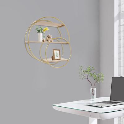 Luxury Gold Round 3-Tier Wall Shelf, Asymmetrical Floating Shelves, Vintage Home Decor Organizer, Display Rack 11 Lbs Capacity