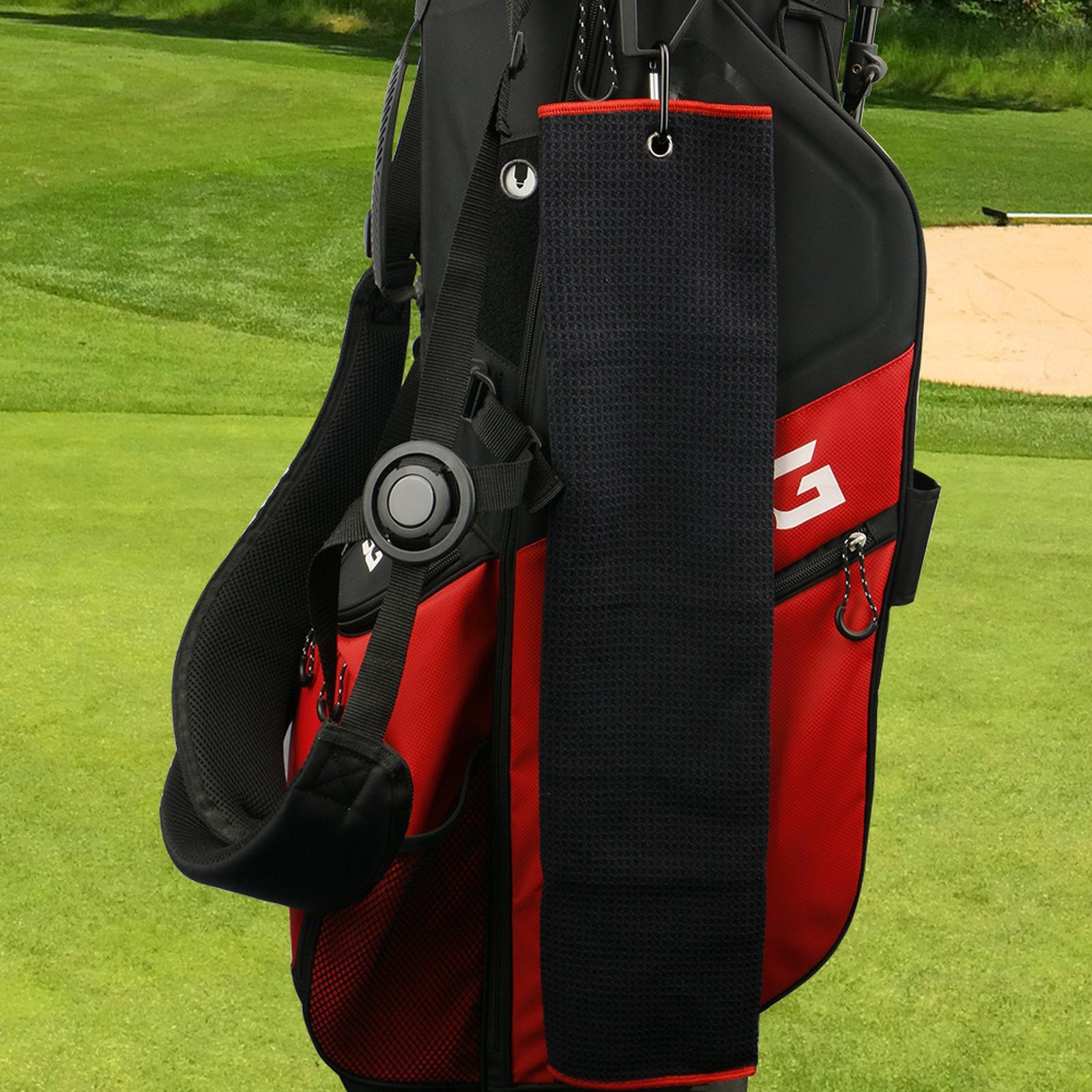 -fold Golf Towel | Premium Microfiber Fabric | Pattern | with Heavy Duty Carabiner Clip | Golf Towel for Men and Women (Black/Red) one size