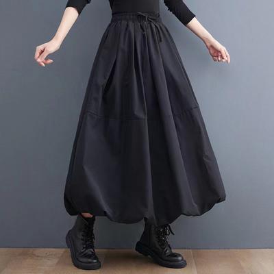 Women Maxi Skirt High Waist A-Line Long Skirt Solid Color Pockets Design Female Thick Warm Elastic A-Line Puff Skirt
