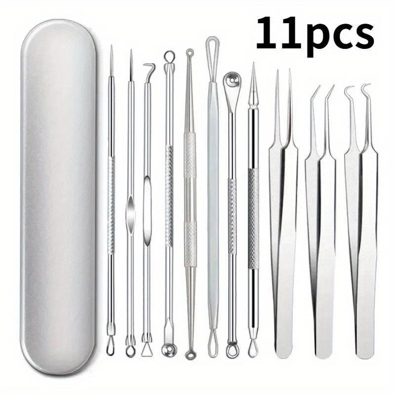 

11Pcs Stainless Steel Ultra-Fine No.5 Facial Needle Set, Professional Pore Cleansing Skin Care Tools срібний