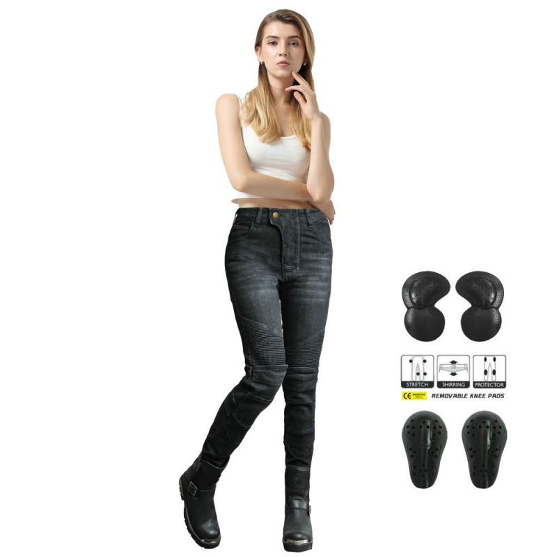 Womens Motorcycle Jeans Retro Biker Riding Pants With Protective Pads Cycling