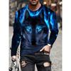 Spring and Autumn Round Neck Wolf Graphic 3D Printed Top Fashionable Casual Long Sleeved Men's T-shirts