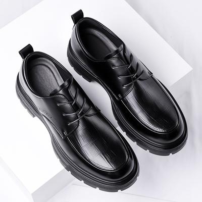 Fashion Thick Bottom Leather Oxfords Shoes Outdoor Men Dress Shoes Brogue Lace Up Mens Casual Shoes Comfy Formal Dress Footwear Sneakers