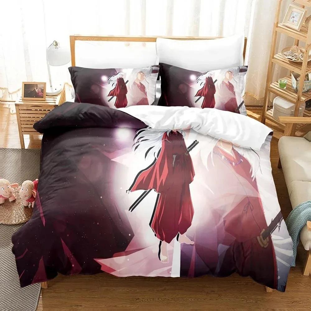 New Fashion Inuyasha Bedding Set Single Twin Full Queen King Size Bed Set Adult Kid Bedroom 3D Anime Bed Sheets and Pillowcases