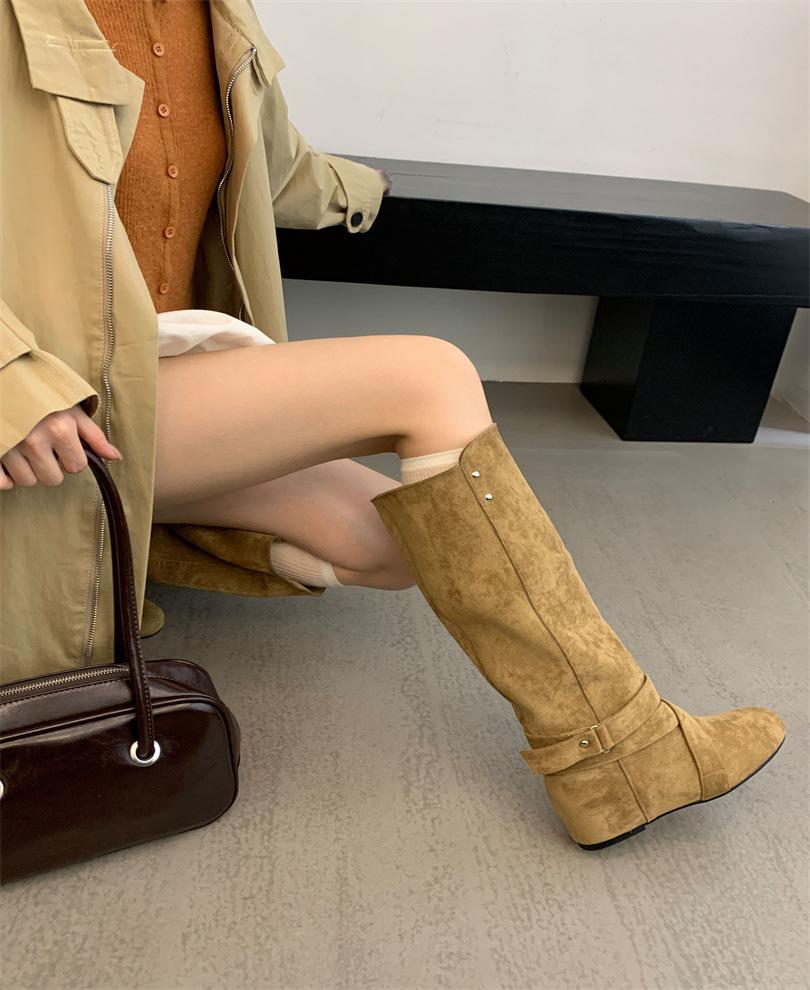 

2025 Suede Over Knee Skinny Boots Women s Autumn and Winter British Style Thick Heel Waterproof Table Boots Women s Season Fashion 39 хаки