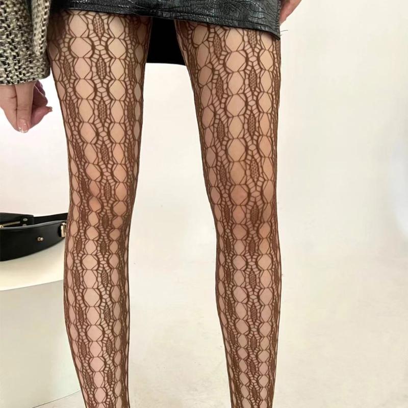 Elegant Fishnet Pantyhose High Elasticity Hollowed Textured Lace Tights for Ladies Aesthetic Patterned Mesh Stockings