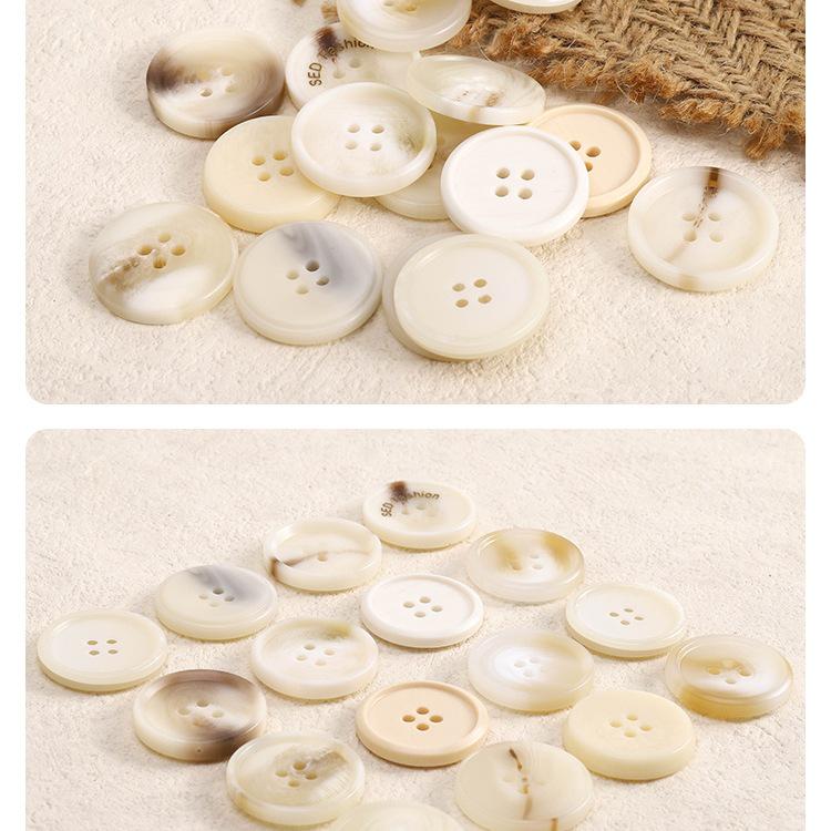 Versatile Beige Resin Coat Buttons: Summer Wear Woolen Round Four-Hole Design for Men and Women