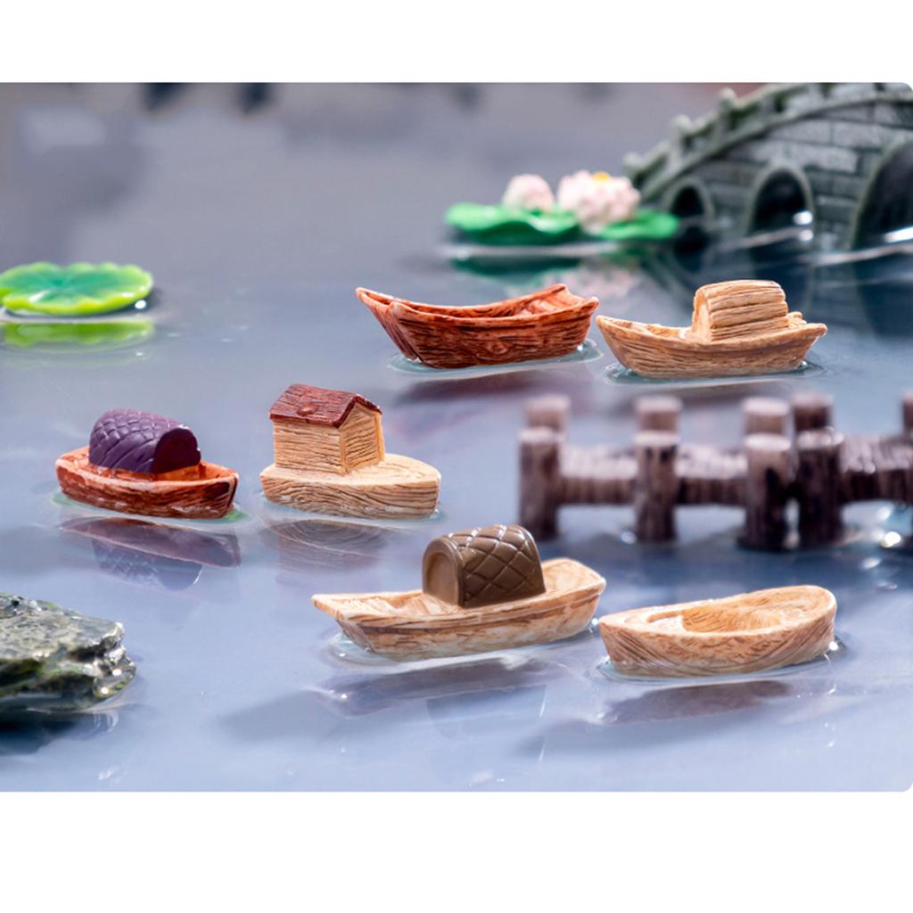 Set of 8 Traditional Chinese Boats Decorative Ornaments Resins Miniature Jiangnan Boats Model for Home and Office Decors