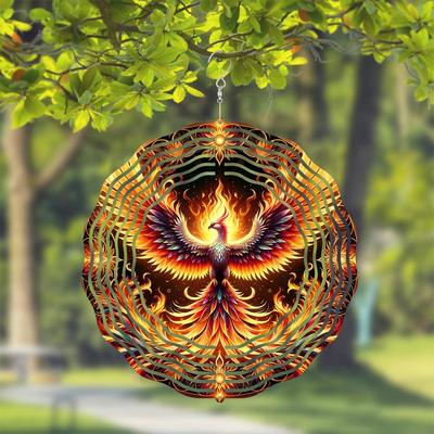 Phoenix Mythical Creatures Design Wind Spinner Art - 25.4 Cm Double-Sided Metal Garden Decor with Swivel Hook